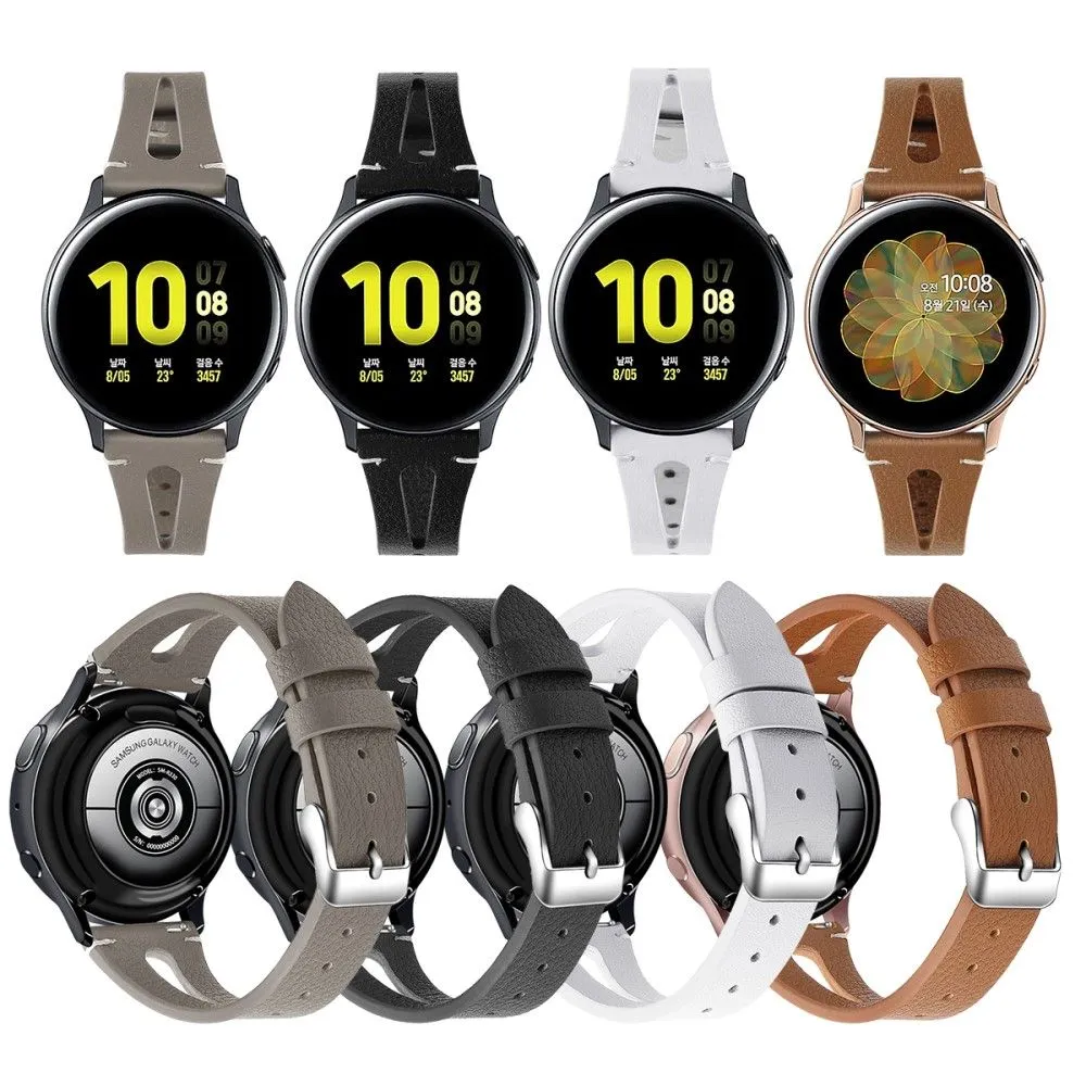 20mm Universal genuine leather watch strap with cutouts - Brown