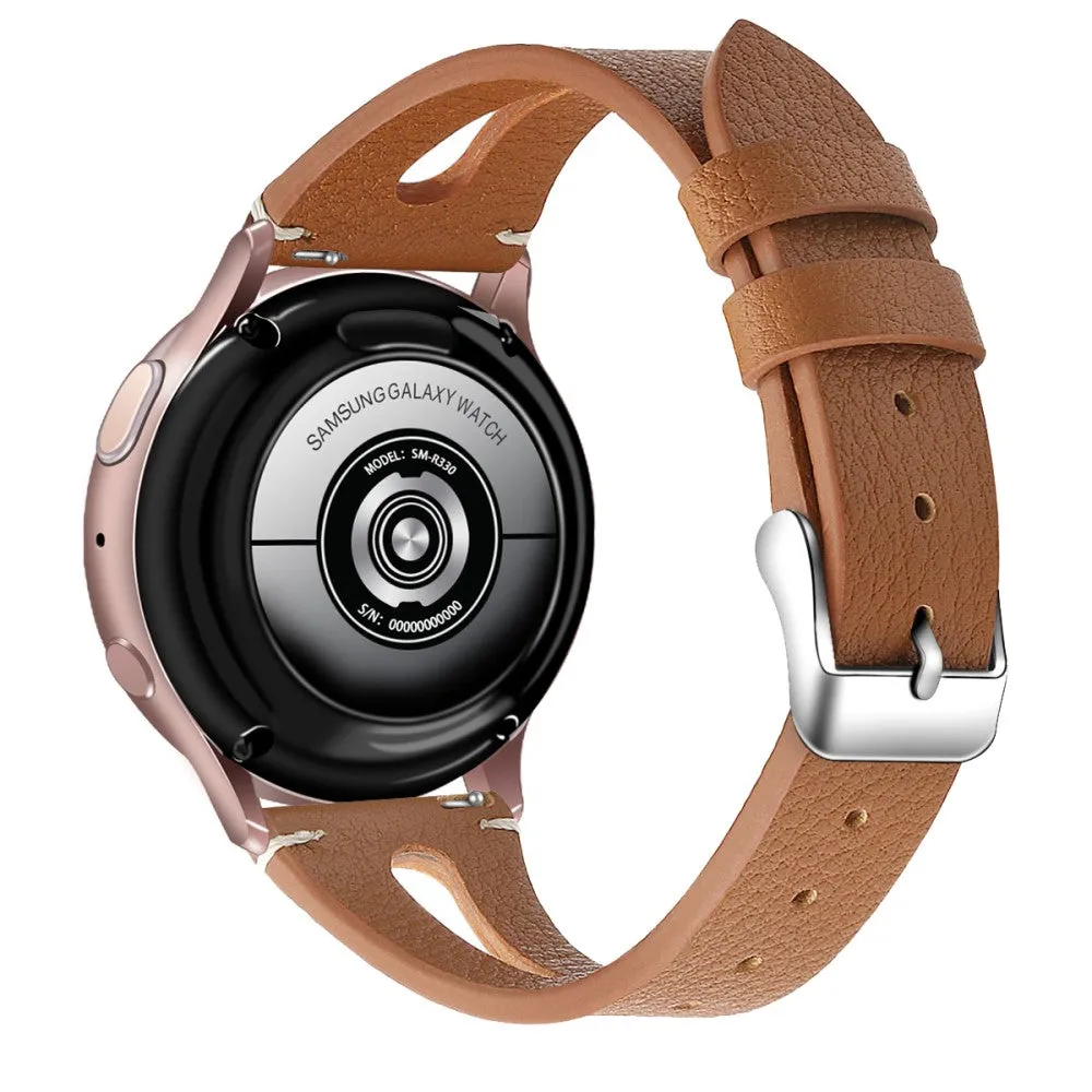 20mm Universal genuine leather watch strap with cutouts - Brown