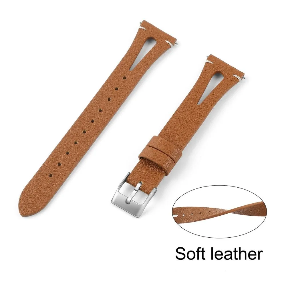20mm Universal genuine leather watch strap with cutouts - Brown