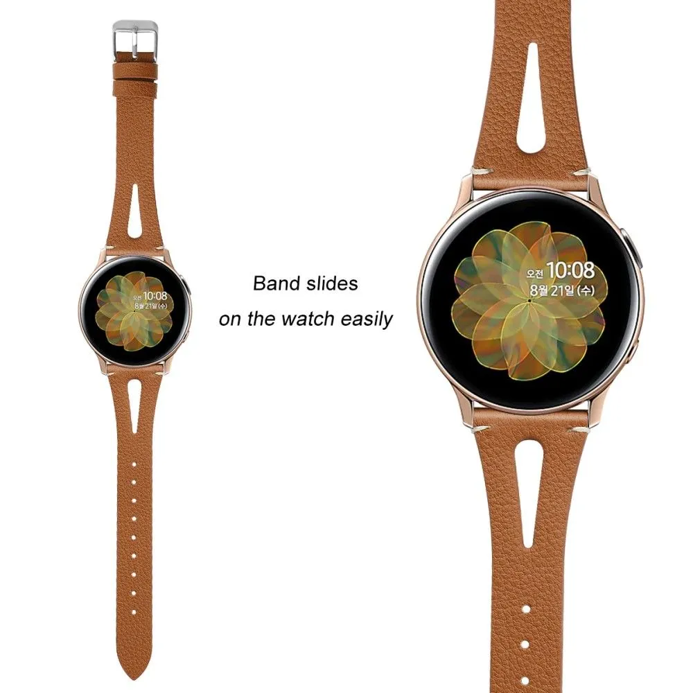 20mm Universal genuine leather watch strap with cutouts - Brown