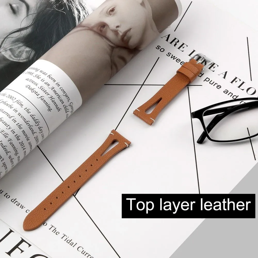 20mm Universal genuine leather watch strap with cutouts - Brown
