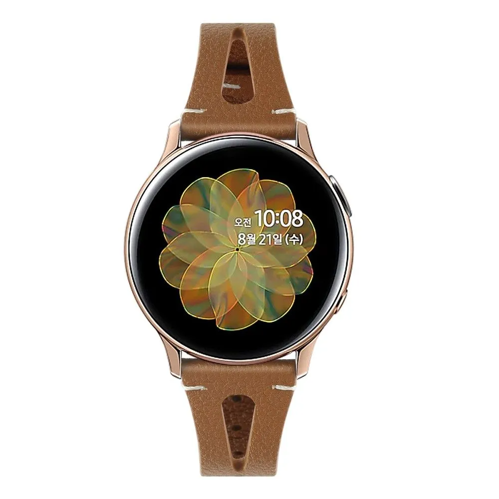 20mm Universal genuine leather watch strap with cutouts - Brown