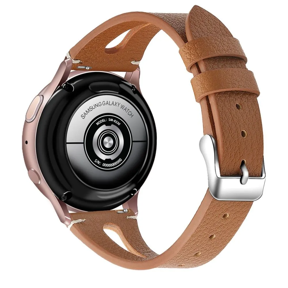 20mm Universal genuine leather watch strap with cutouts - Brown