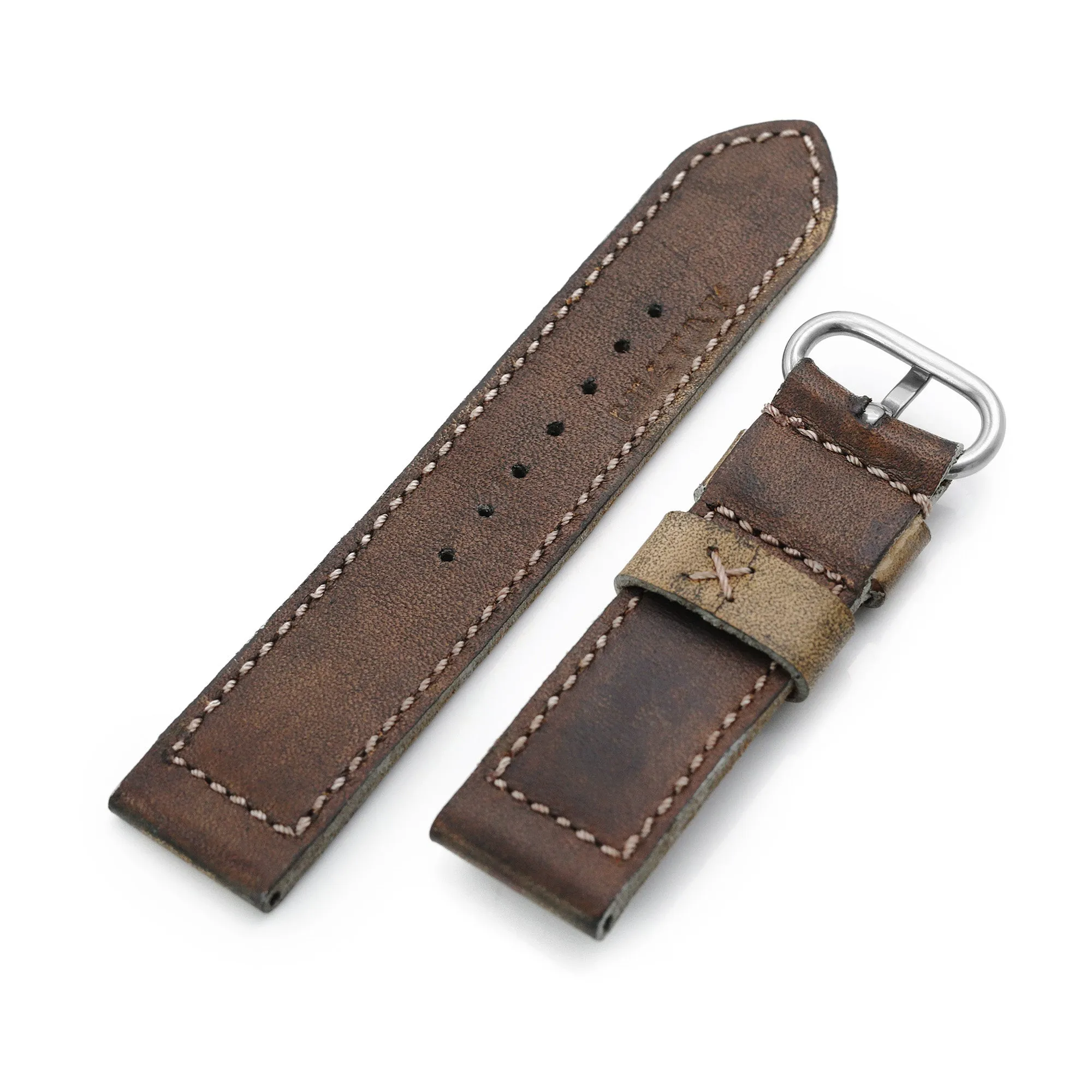 22mm Gunny X MT MISSION POSSIBLE 1 (MP1) Series Vintage Brown Leather Watch Strap