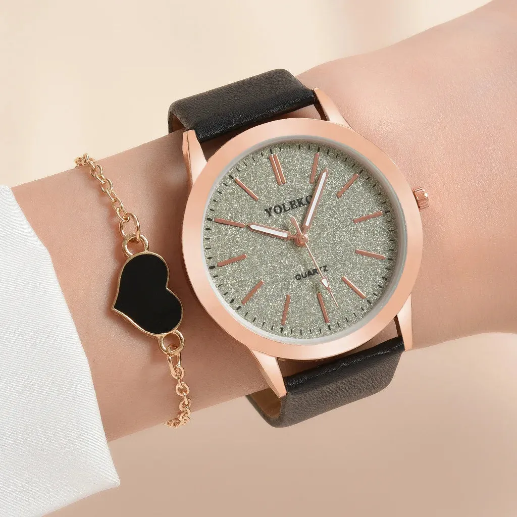 2pcs Set Women Watches Fashion Casual Ladies Quartz Wristwatches Leather Strap for Stylish Gifts