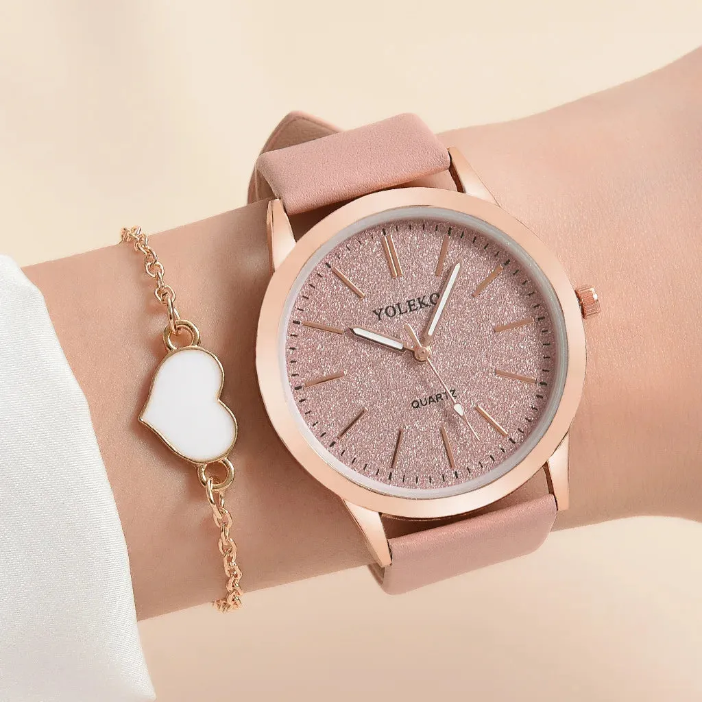 2pcs Set Women Watches Fashion Casual Ladies Quartz Wristwatches Leather Strap for Stylish Gifts