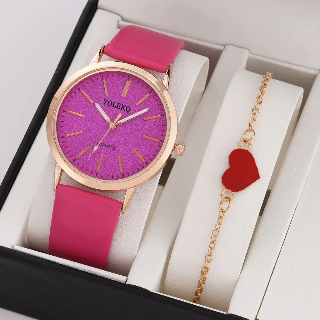 2pcs Set Women Watches Fashion Casual Ladies Quartz Wristwatches Leather Strap for Stylish Gifts