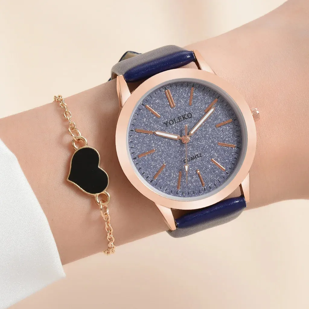 2pcs Set Women Watches Fashion Casual Ladies Quartz Wristwatches Leather Strap for Stylish Gifts