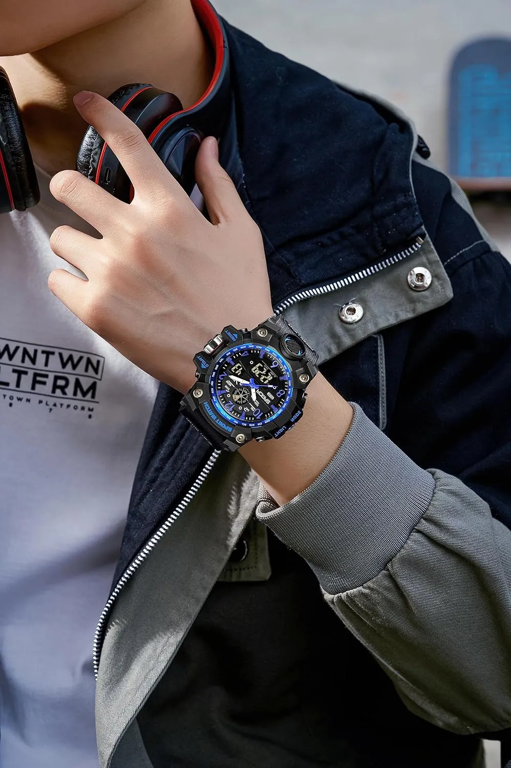 AIMES Mens Watches Sports Outdoor Waterproof Military Watch for Men Tactical Watch Analog Digital Date Alarm Stopwatch Multi-Function Tactics Big Face Wristwatch for Men