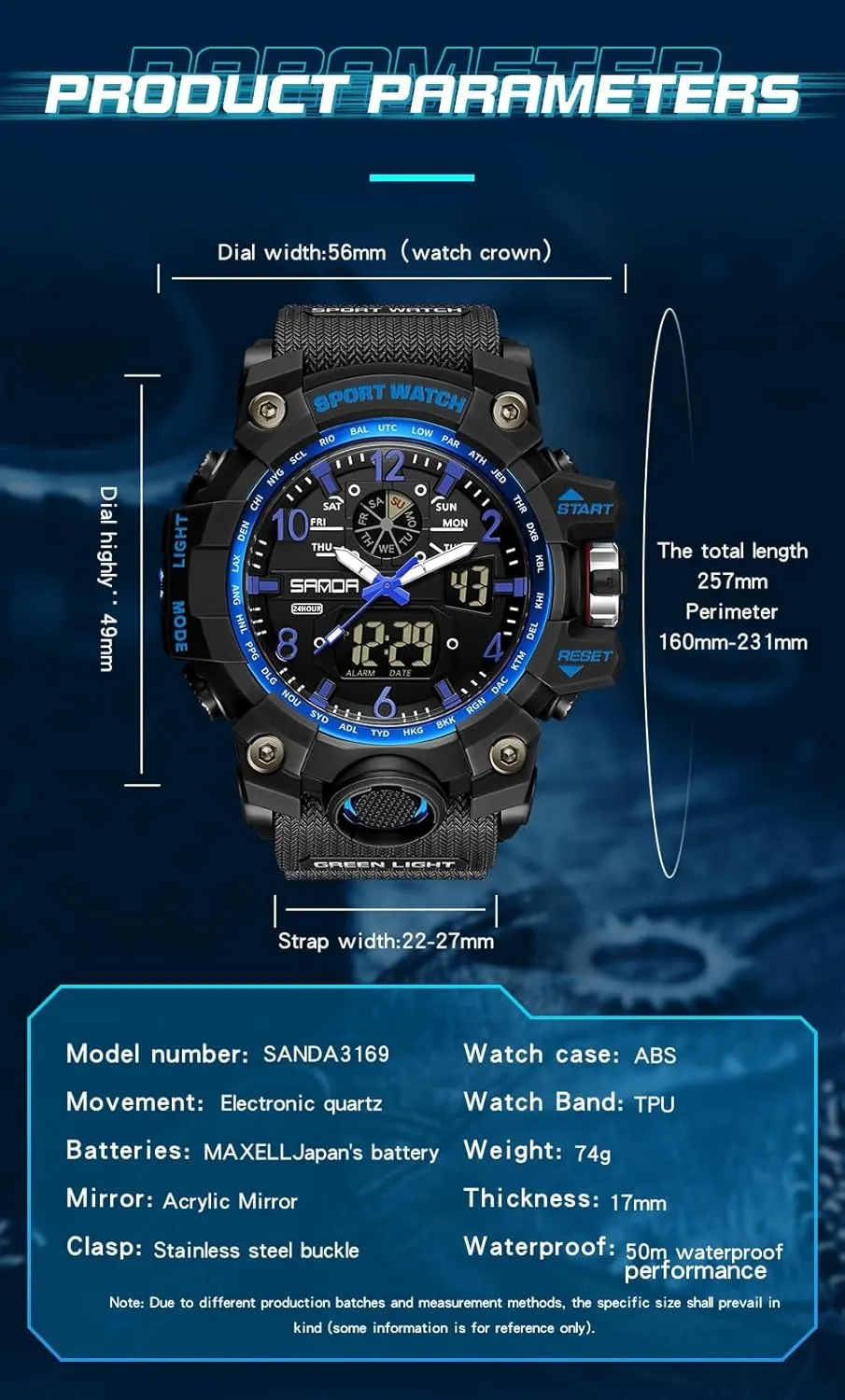 AIMES Mens Watches Sports Outdoor Waterproof Military Watch for Men Tactical Watch Analog Digital Date Alarm Stopwatch Multi-Function Tactics Big Face Wristwatch for Men