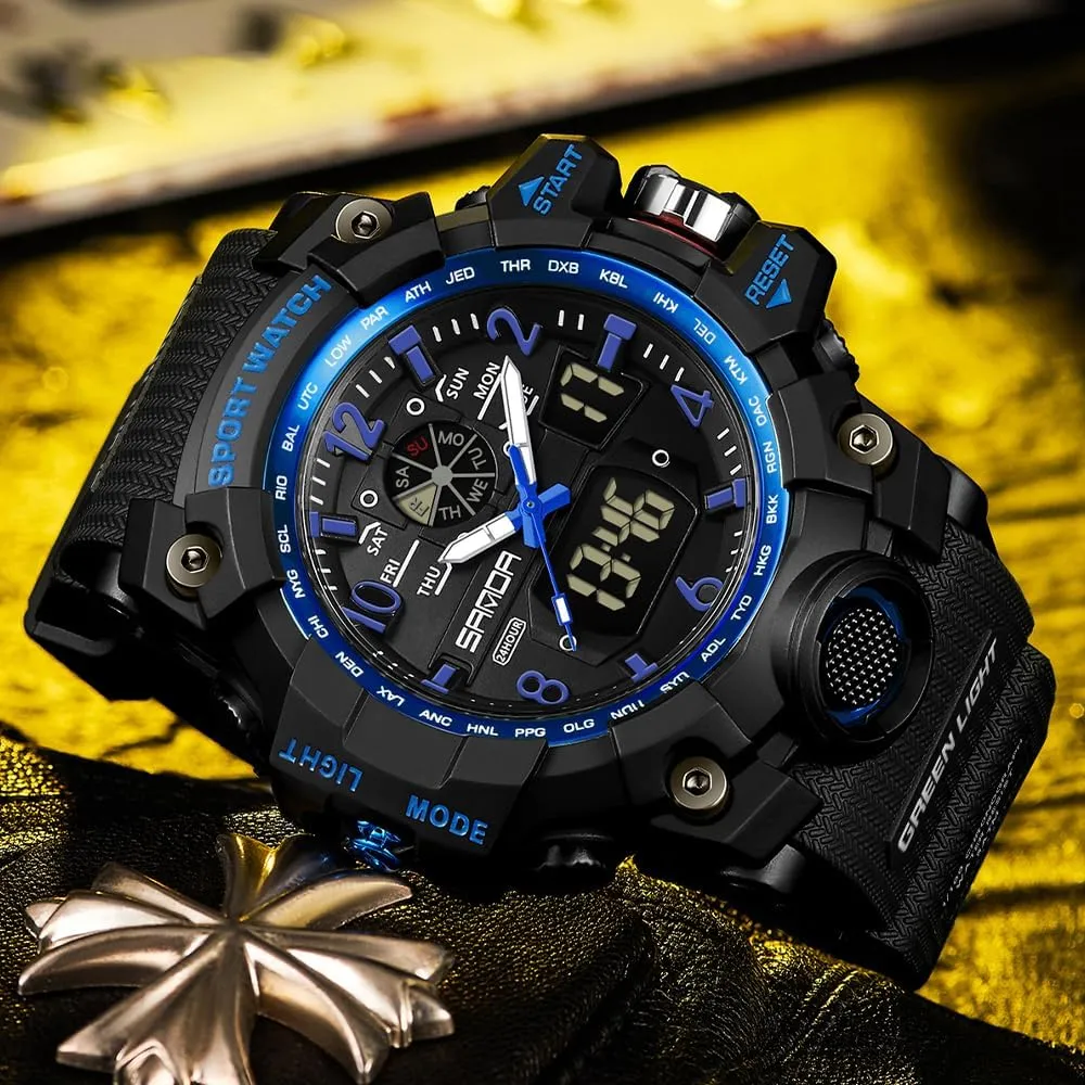 AIMES Mens Watches Sports Outdoor Waterproof Military Watch for Men Tactical Watch Analog Digital Date Alarm Stopwatch Multi-Function Tactics Big Face Wristwatch for Men