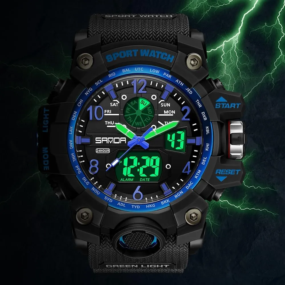 AIMES Mens Watches Sports Outdoor Waterproof Military Watch for Men Tactical Watch Analog Digital Date Alarm Stopwatch Multi-Function Tactics Big Face Wristwatch for Men