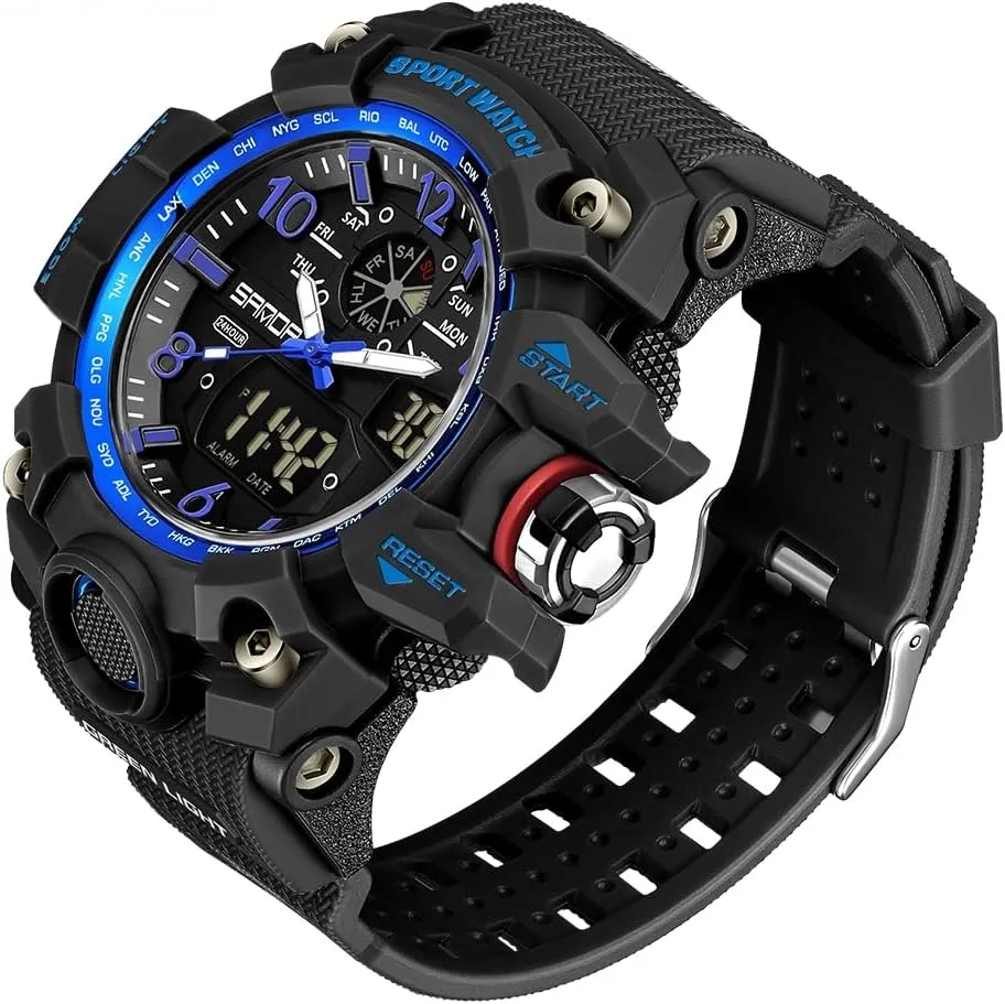 AIMES Mens Watches Sports Outdoor Waterproof Military Watch for Men Tactical Watch Analog Digital Date Alarm Stopwatch Multi-Function Tactics Big Face Wristwatch for Men