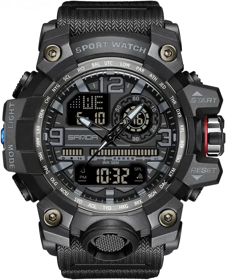 AIMES Men's Watches Sports Outdoor Waterproof Military Wrist Watch Tactical Date Multi Function Large Face LED Alarm Stopwatch for Men