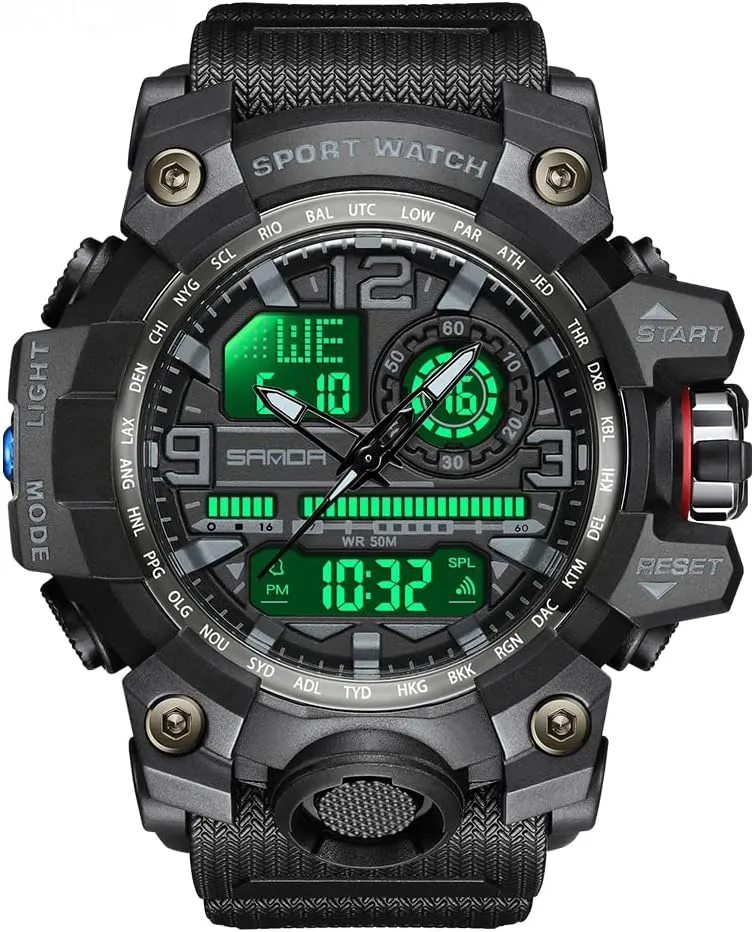 AIMES Men's Watches Sports Outdoor Waterproof Military Wrist Watch Tactical Date Multi Function Large Face LED Alarm Stopwatch for Men