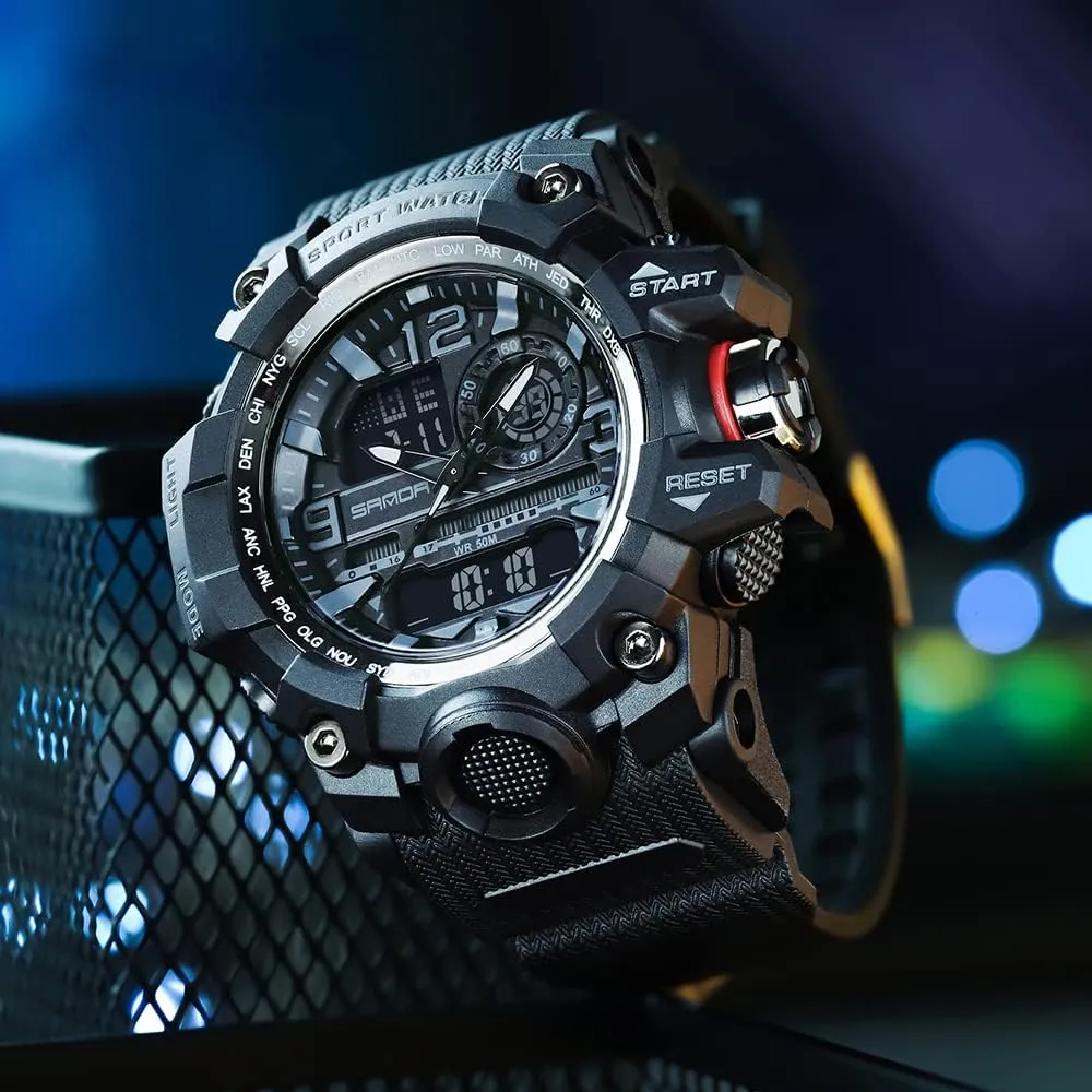 AIMES Men's Watches Sports Outdoor Waterproof Military Wrist Watch Tactical Date Multi Function Large Face LED Alarm Stopwatch for Men