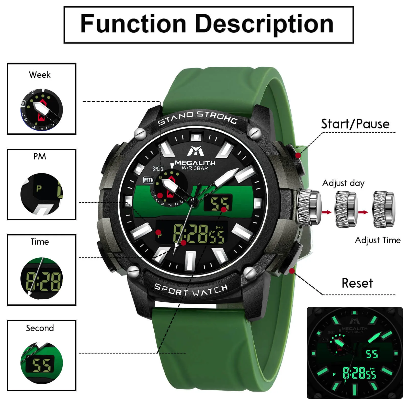 Analog Digital Watch | Rubber Band | 8265M