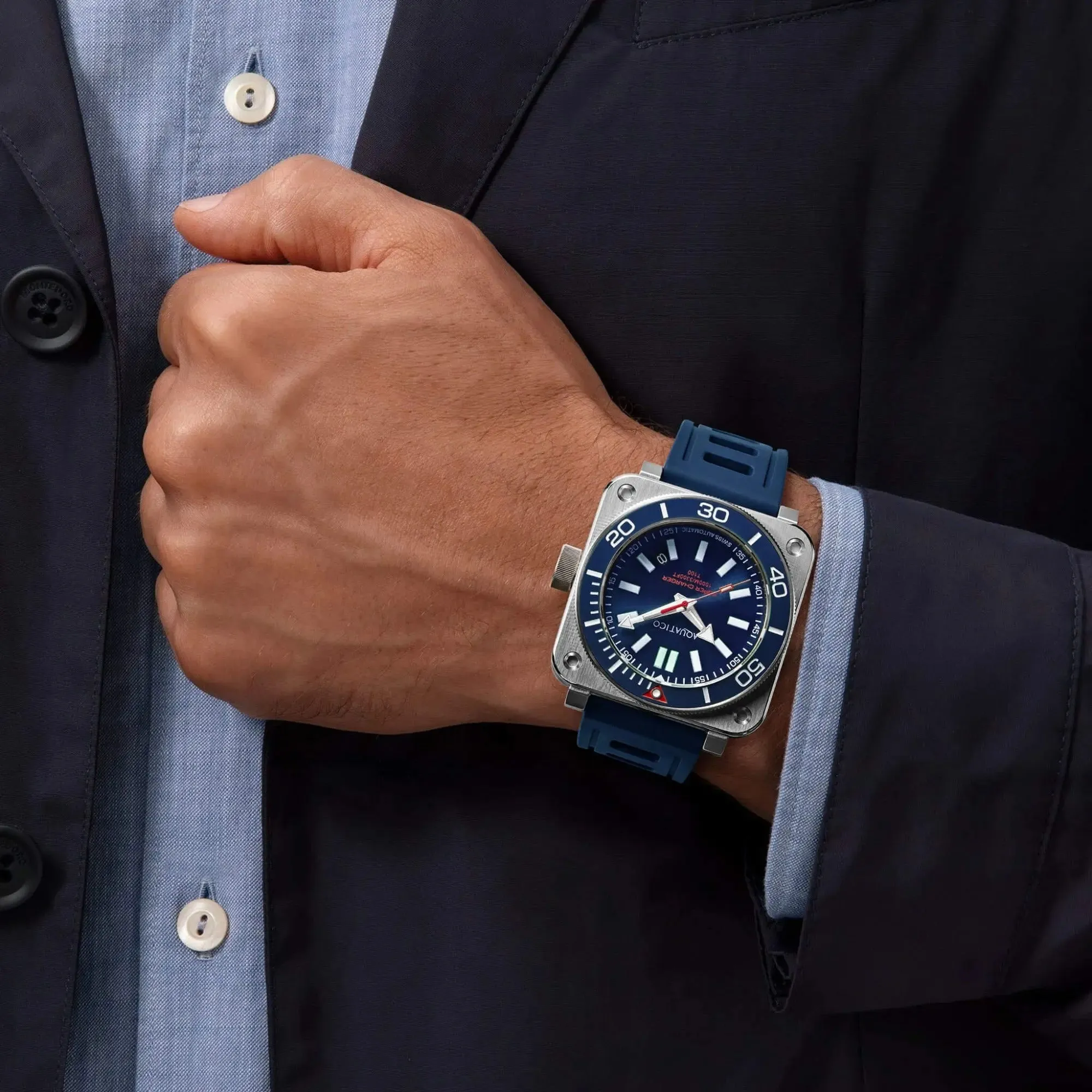 Aquatico Steel Man Blue Dial Ceramic Bezel Watch (SWISS MADE Sellita sw200-1)