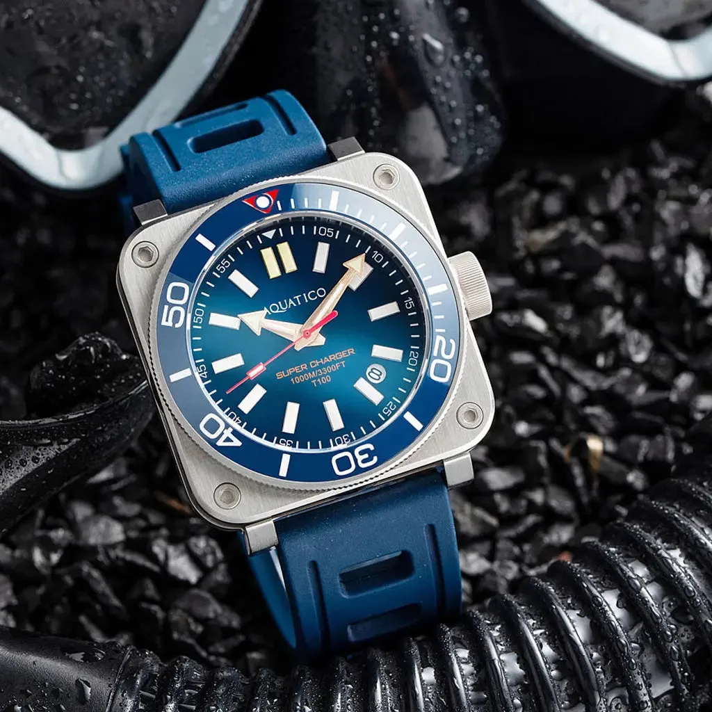Aquatico Steel Man Blue Dial Ceramic Bezel Watch (SWISS MADE Sellita sw200-1)