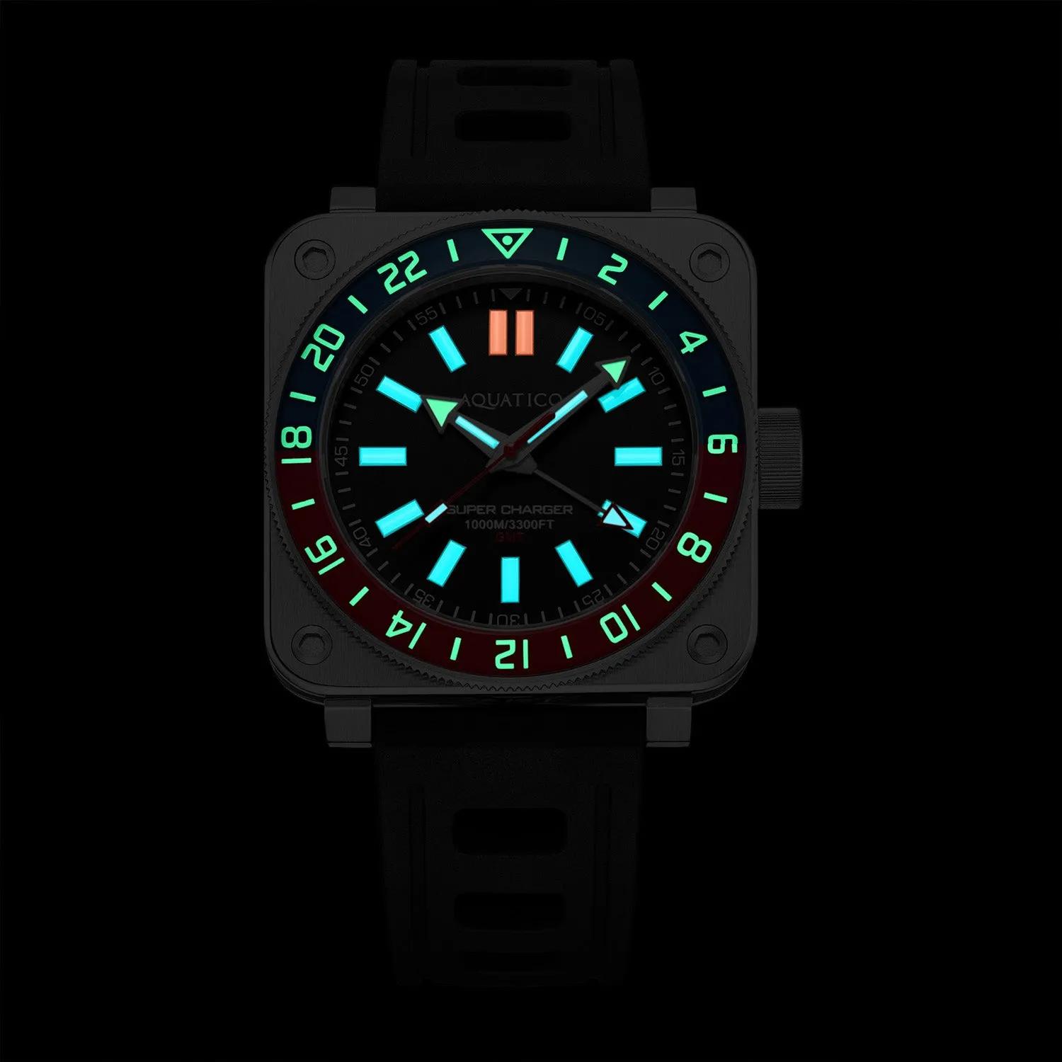 Aquatico Steel Man GMT Watch (Green Dial Green and Black Bezel) NO DATE