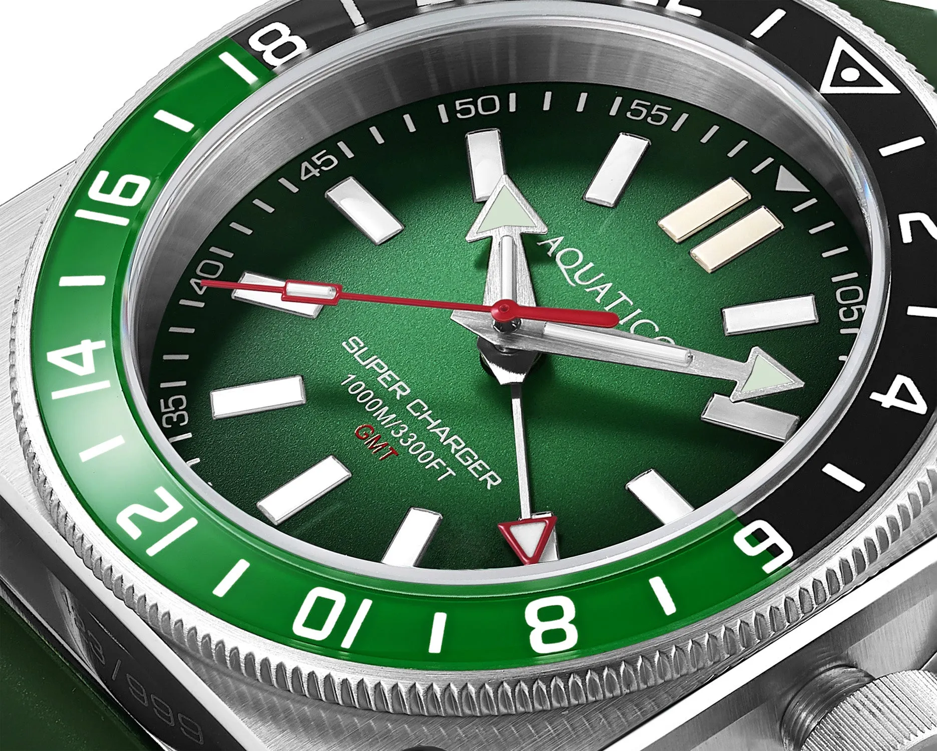 Aquatico Steel Man GMT Watch (Green Dial Green and Black Bezel) NO DATE