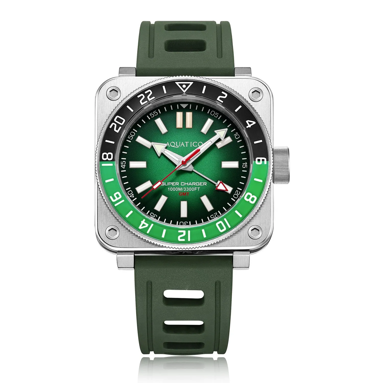 Aquatico Steel Man GMT Watch (Green Dial Green and Black Bezel) NO DATE
