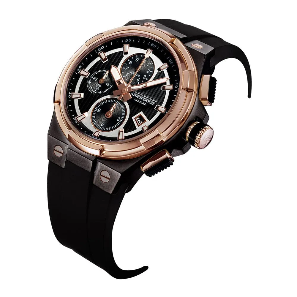 ARIES GOLD KING TWO-TONE STAINLESS STEEL G 7311 BKRG-BKRG HI-TECH BLACK SYNTHETIC STRAP MEN'S WATCH