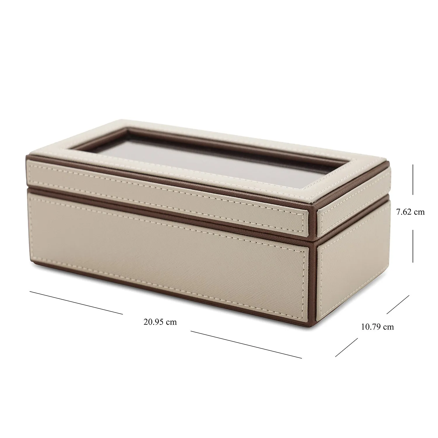 Beige 3 Compartment Faux Leather Watch Box
