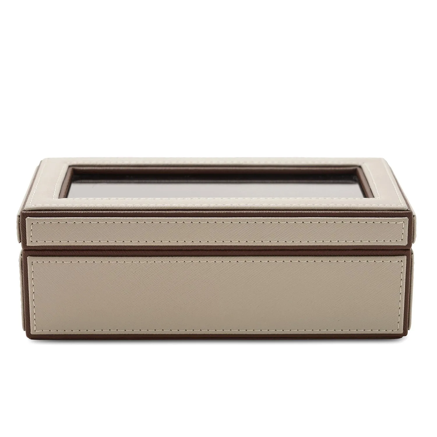 Beige 3 Compartment Faux Leather Watch Box