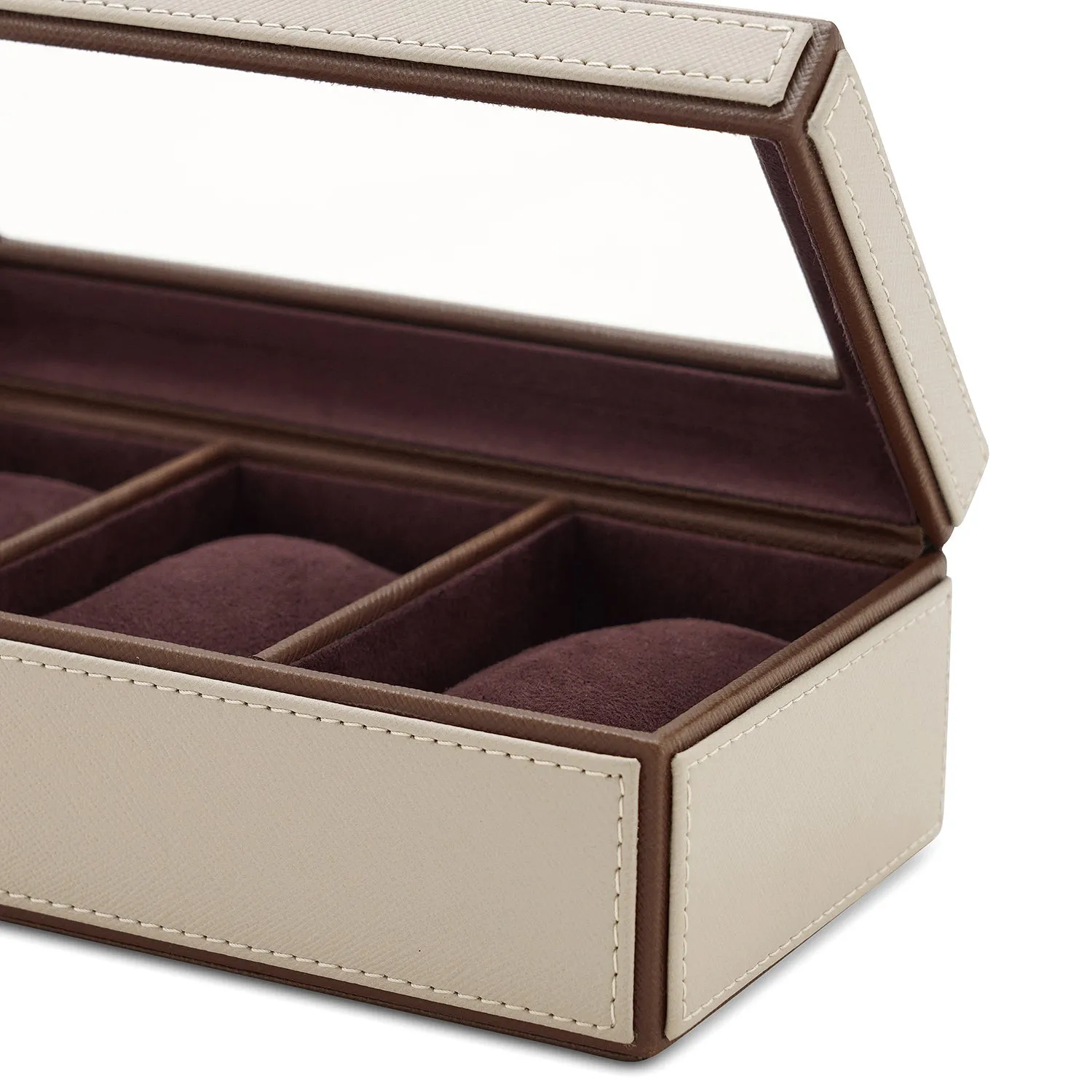 Beige 3 Compartment Faux Leather Watch Box