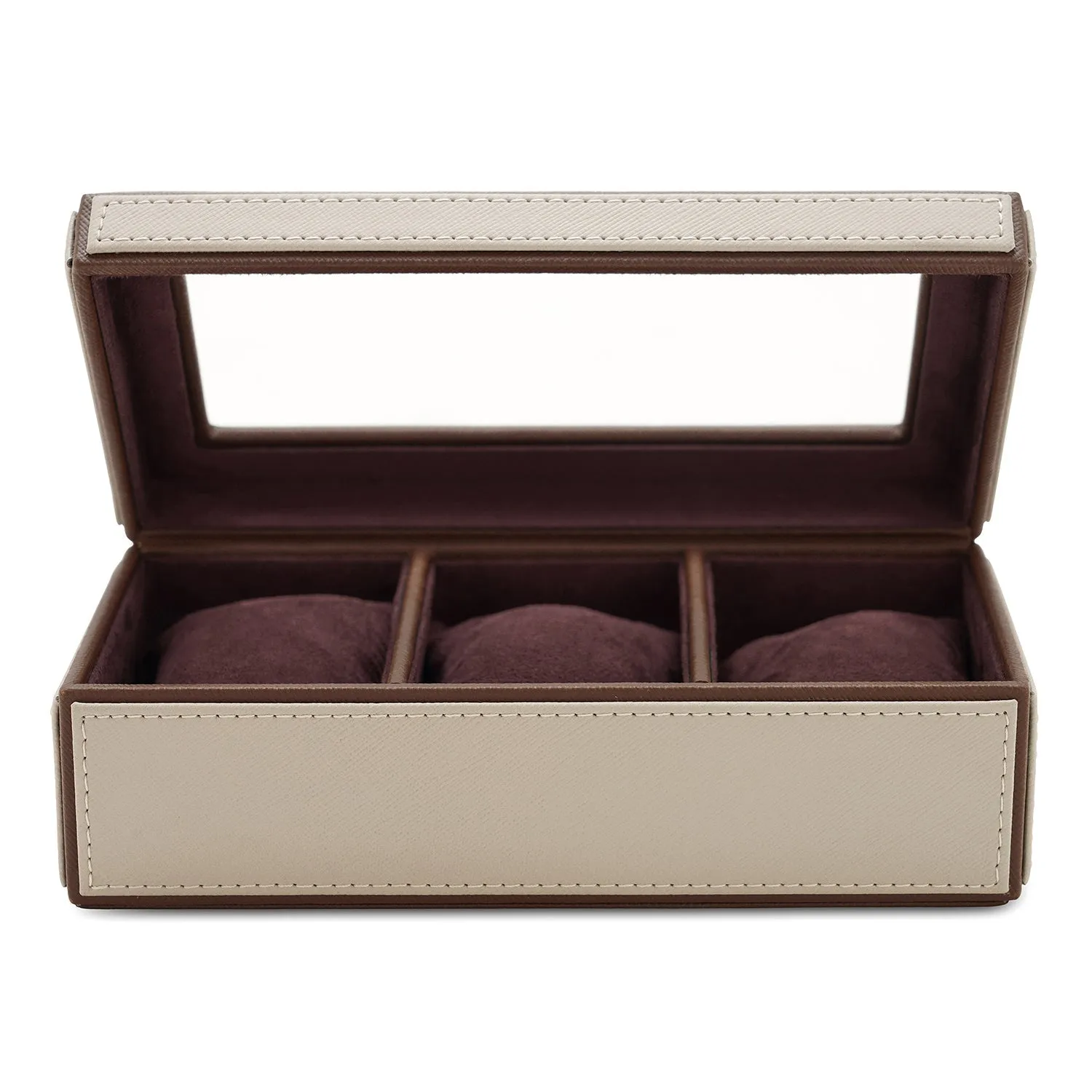 Beige 3 Compartment Faux Leather Watch Box