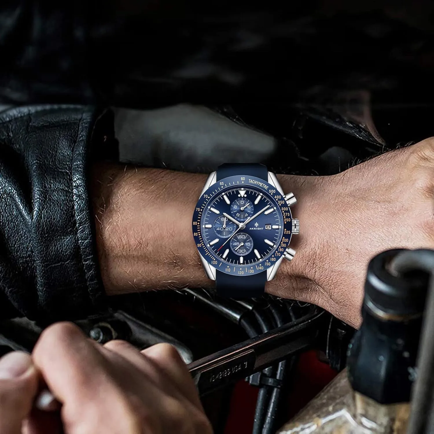 BENYAR AKNIGHT Mens Watches 45mm Big Face Waterproof Analog Quartz Chronograph Business Work Sport Casual Fashion Designer Dress Men's Wrist Watches with Calendar, Luminous Hand Watch for Men