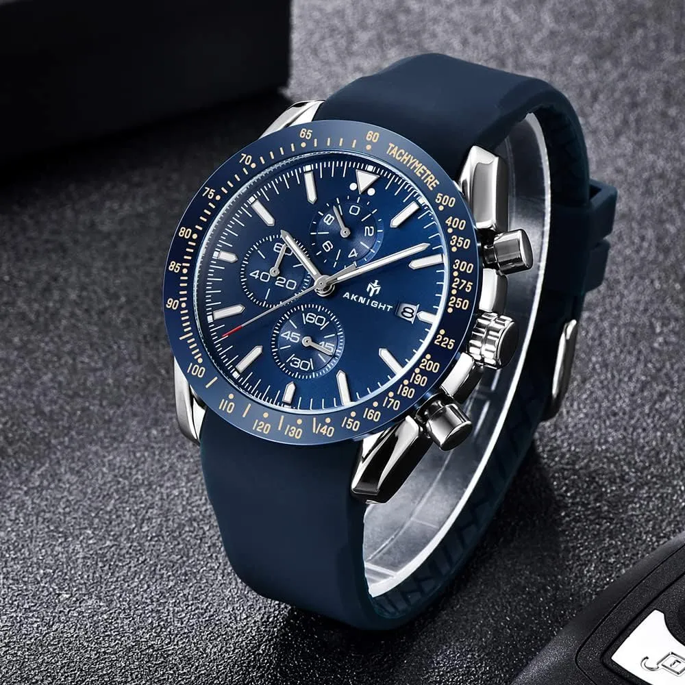 BENYAR AKNIGHT Mens Watches 45mm Big Face Waterproof Analog Quartz Chronograph Business Work Sport Casual Fashion Designer Dress Men's Wrist Watches with Calendar, Luminous Hand Watch for Men