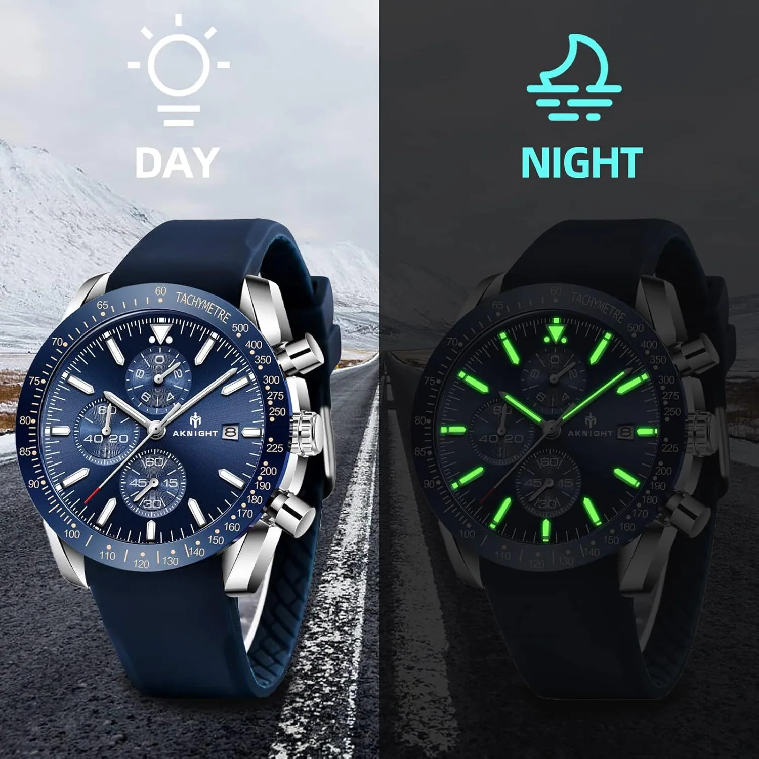 BENYAR AKNIGHT Mens Watches 45mm Big Face Waterproof Analog Quartz Chronograph Business Work Sport Casual Fashion Designer Dress Men's Wrist Watches with Calendar, Luminous Hand Watch for Men