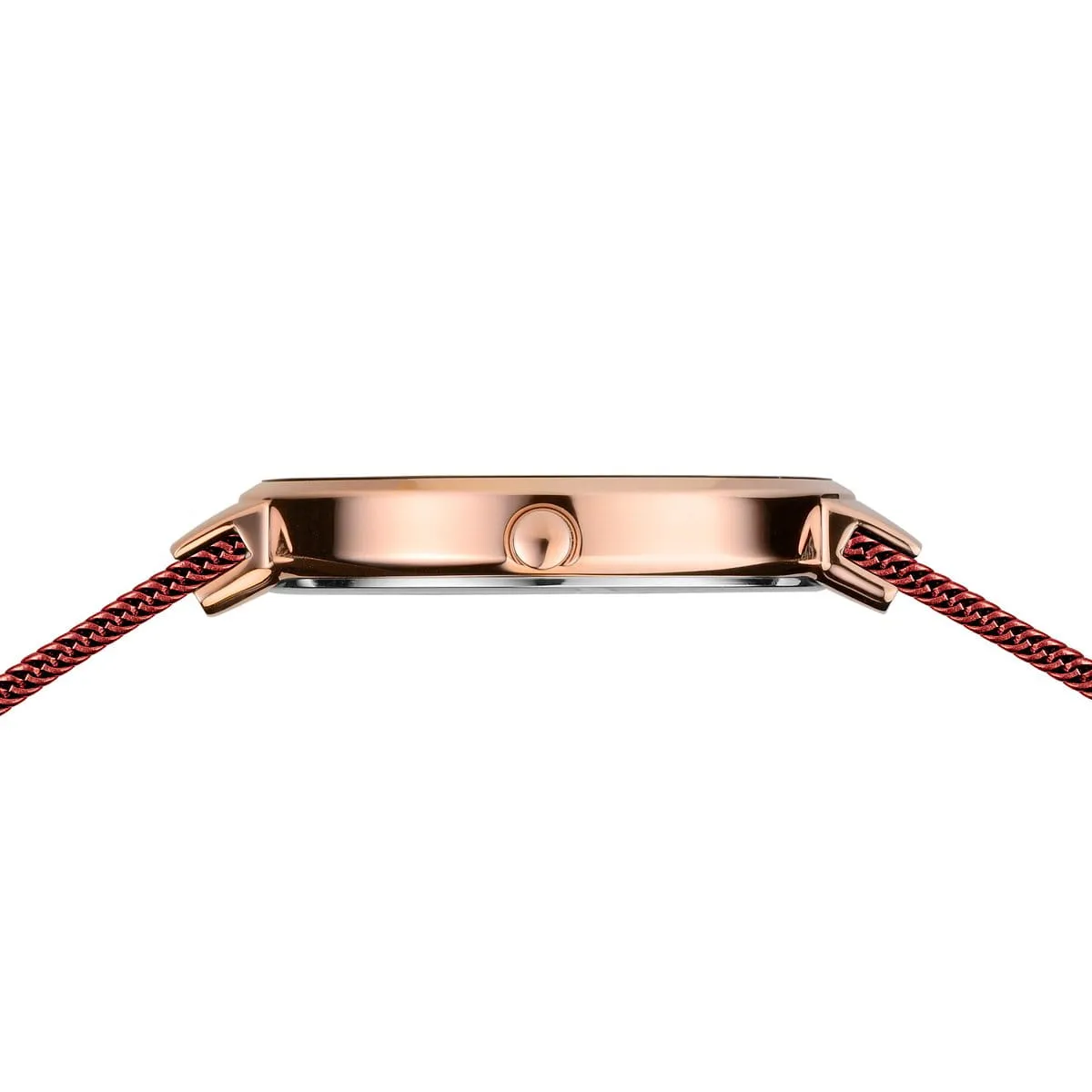 Bering Rose Gold & Red Stainless Steel Mesh Ladies Watch with Red Dial