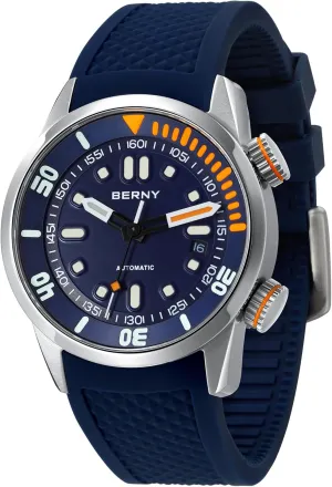 BERNY Men's Dive Watch, Fashion Mechanical Automatic Watches for Men, 20AMT Waterproof Male Wrist Watch, Super Luminous Sapphire Glass Comfortable Silicone Watch Band Luxury Birthday Presents