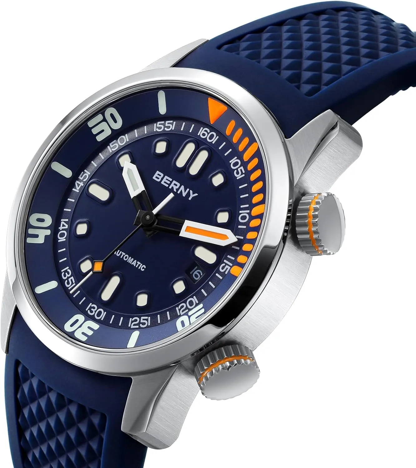 BERNY Men's Dive Watch, Fashion Mechanical Automatic Watches for Men, 20AMT Waterproof Male Wrist Watch, Super Luminous Sapphire Glass Comfortable Silicone Watch Band Luxury Birthday Presents