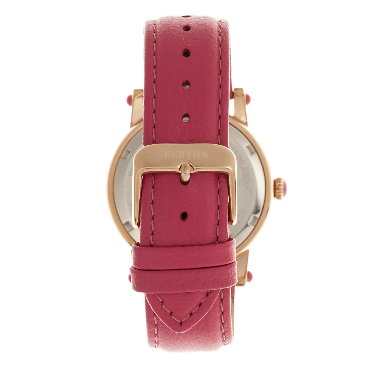 Bertha Chelsea MOP Leather-Band Ladies Watch - Rose Gold/Pink