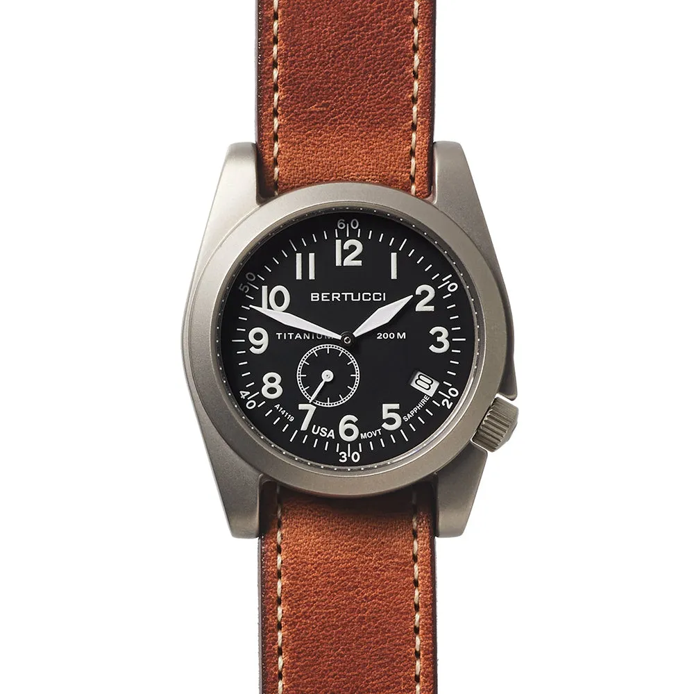Bertucci Mens Americana Tan Horween Leather Band Black Quartz with Dial Watch - 13335