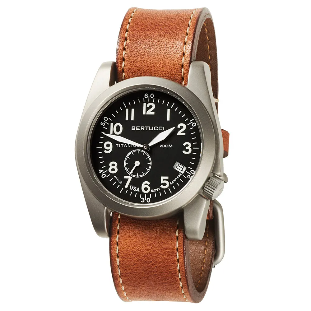 Bertucci Mens Americana Tan Horween Leather Band Black Quartz with Dial Watch - 13335