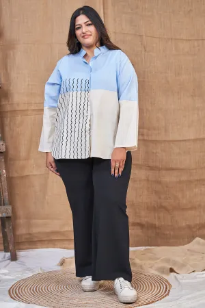 Blue & white cotton full sleeve shirt for women