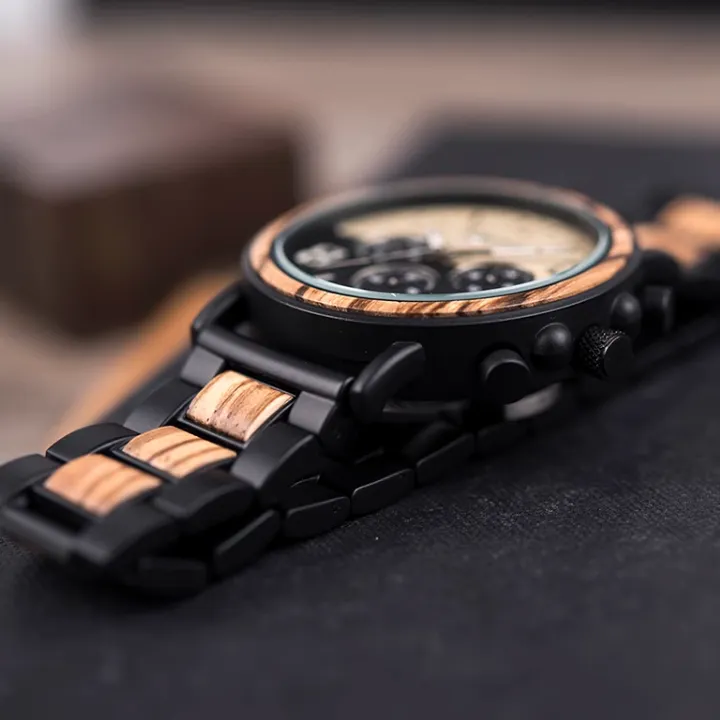 BOBO BIRD MULTI FUNCTION STAINLESS WATCH WITH WOODEN STRAP