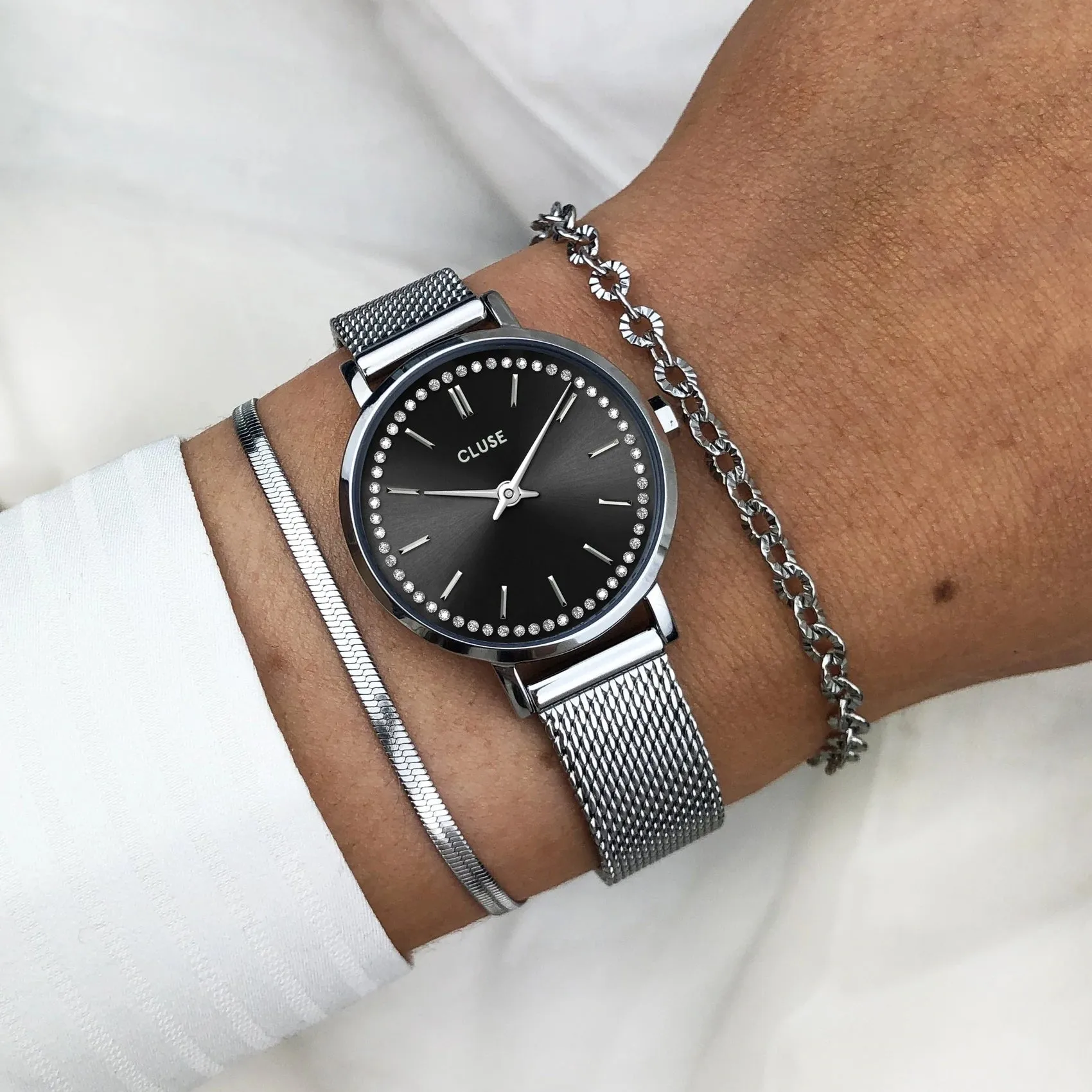 Boho Chic Petite Black Crystals/Silver Mesh