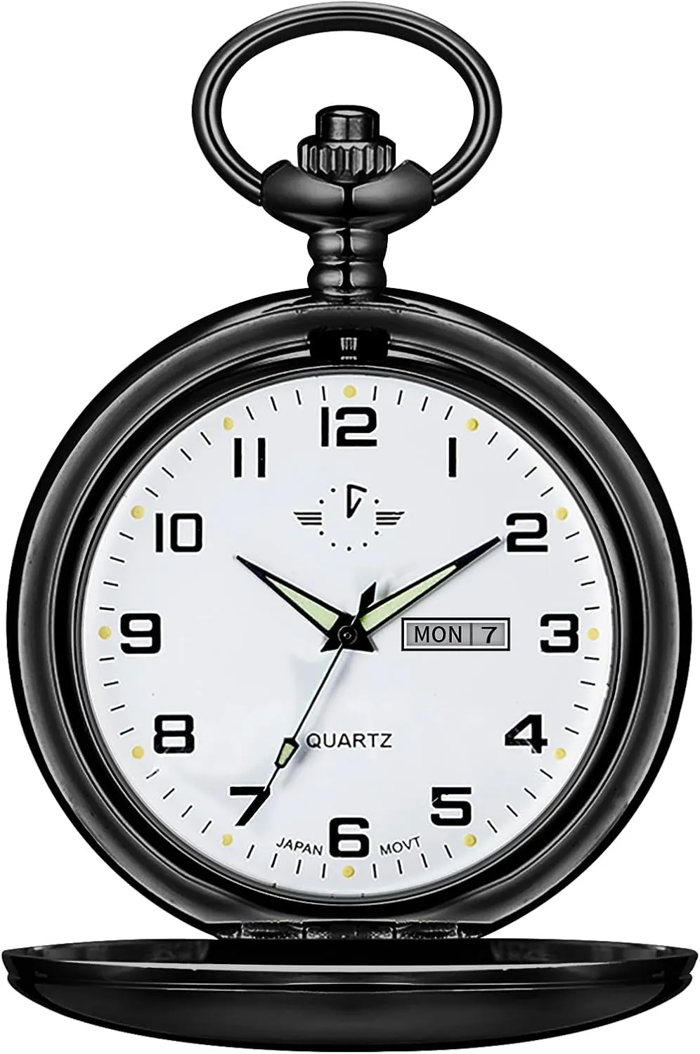 BOSHIYA Smooth Quartz Pocket Watches for Men Classic Arabic Digital Luminous Dial & Day Date Pocket Watch with Chain Christmas Graduation Birthday Gifts