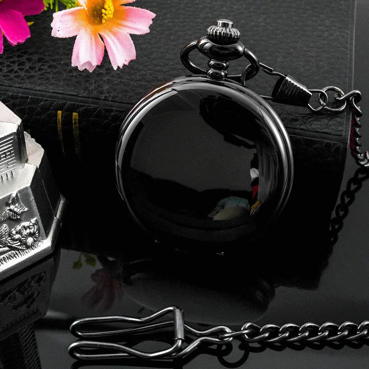 BOSHIYA Smooth Quartz Pocket Watches for Men Classic Arabic Digital Luminous Dial & Day Date Pocket Watch with Chain Christmas Graduation Birthday Gifts