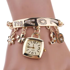 Bracelet Wrist Watch Rhinestone Flower Heart Love Style Stainless Steel Stylish Quartz Bracelet Watch for Daily zegarek damski