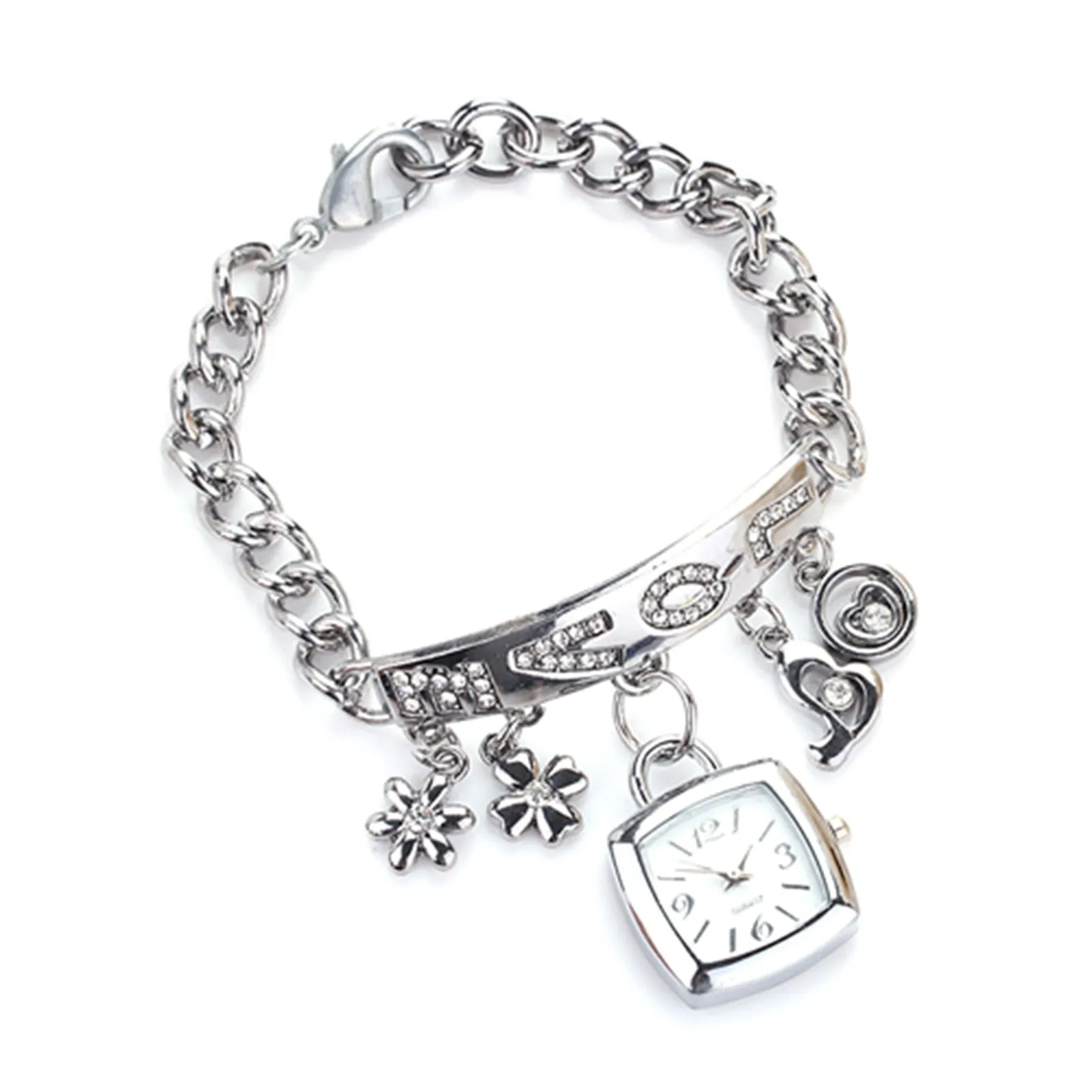 Bracelet Wrist Watch Rhinestone Flower Heart Love Style Stainless Steel Stylish Quartz Bracelet Watch for Daily zegarek damski