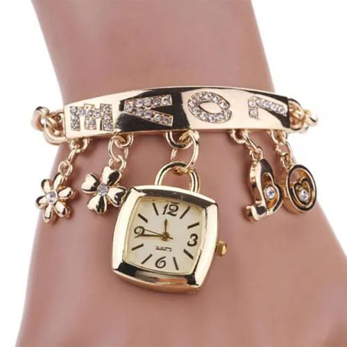 Bracelet Wrist Watch Rhinestone Flower Heart Love Style Stainless Steel Stylish Quartz Bracelet Watch for Daily zegarek damski