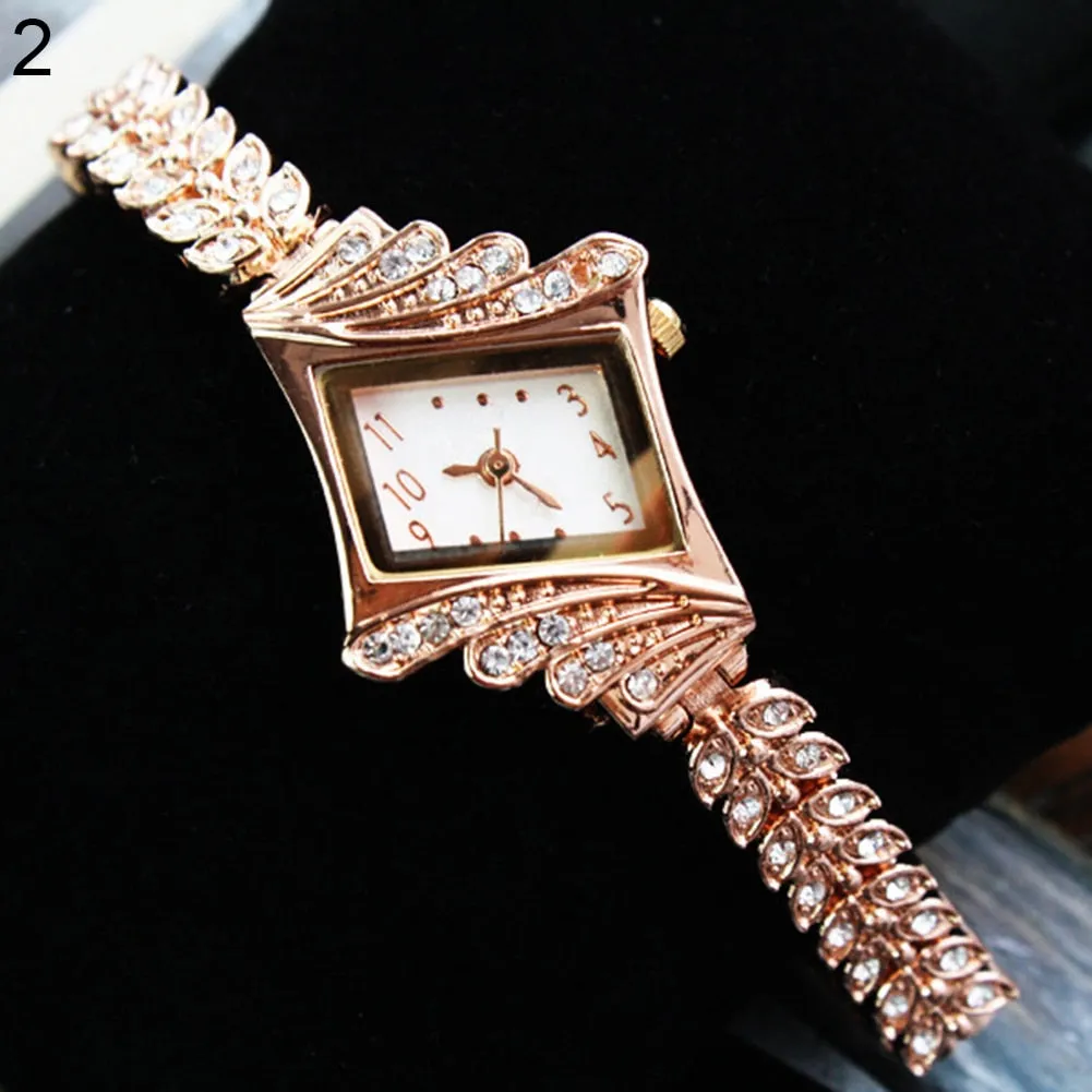 Bracelet Wrist Watch Rhinestone Flower Heart Love Style Stainless Steel Stylish Quartz Bracelet Watch for Daily zegarek damski