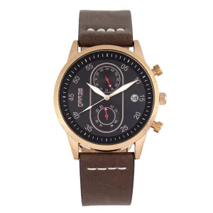 Breed Andreas Leather-Band Watch w/ Date - Rose Gold/Dark Brown